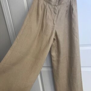 Magaschoni 100% pure linen taupe wide leg trouser, NWT, XS